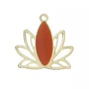 Pendentifs Fleur de lotus en laiton et résine époxy 15x16 mm Doré / Terracotta x4