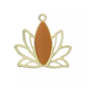 Pendentifs Fleur de lotus en laiton et résine époxy 15x16 mm Doré / Moutarde x4