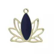 Pendentifs Fleur de lotus en laiton et résine époxy 15x16 mm Doré / Bleu nuit x4