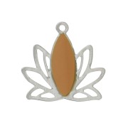 Pendentifs Fleur de lotus en laiton et résine époxy 15x16 mm Argenté / Moutarde x4