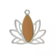Pendentifs Fleur de lotus en laiton et résine époxy 15x16 mm Argenté / Moutarde x4