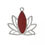 Pendentifs Fleur de lotus en laiton et résine époxy 15x16 mm Argenté / Rouge foncé x4