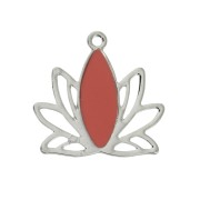 Pendentifs Fleur de lotus en laiton et résine époxy 15x16 mm Argenté / Corail x4|raw }}