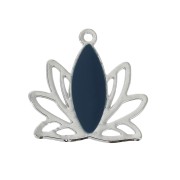 Pendentifs Fleur lotus en laiton et résine époxy 15x16 mm Argenté/Bleu Pétrole x4|raw }}