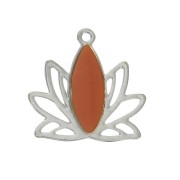 Pendentifs Fleur de lotus en laiton et résine époxy 15x16 mm Argenté/Terracotta x4|raw }}