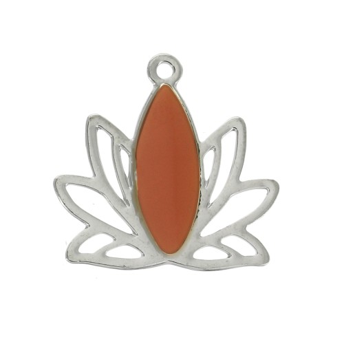 Pendentifs Fleur de lotus en laiton et résine époxy 15x16 mm Argenté/Terracotta x4