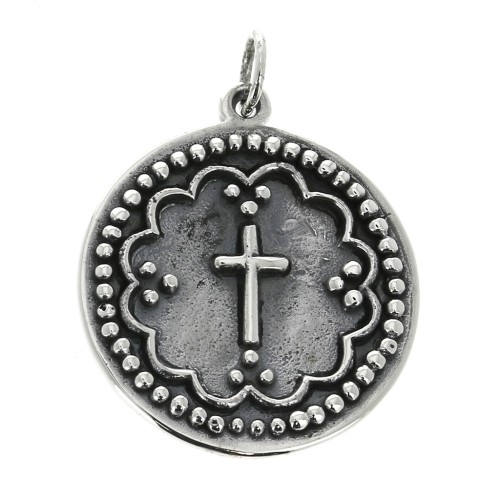 Pendentif médaille travaillée motif croix 19.5 mm en Argent 925 x1