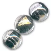 Perle ronde feuille d'or et d'argent 15 mm Crystal/Jet x1