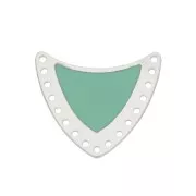 Intercalaire écusson multi-trous en laiton & résine époxy 25x27mm Argenté/Mint x1