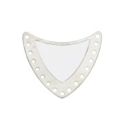 Intercalaire écusson multi-trous en laiton & résine époxy 25x27mm Argenté/Blanc x1|raw }}