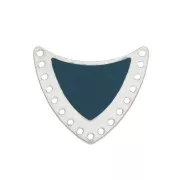 Intercalaire écusson multi-trous - laiton & résine époxy 25x27mm Argenté/Pétrol x1