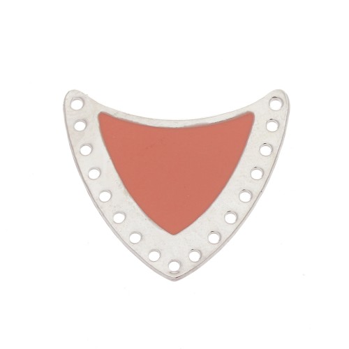 Intercalaire écusson multi-trous en laiton & résine époxy 25x27mm Argenté/Rose x1