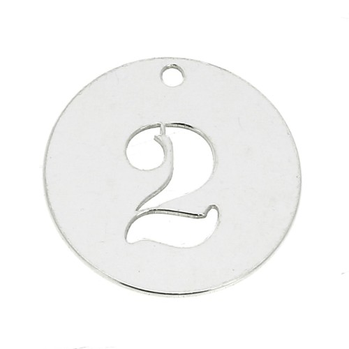 Breloque ronde chiffre 2 - 12 mm en Argent 925 épaisseur 0.4 mm x1