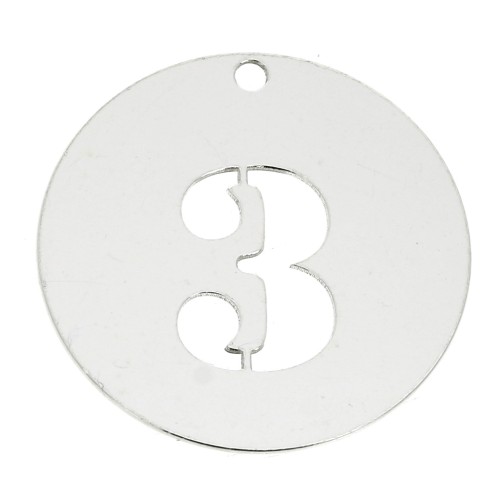 Breloque ronde chiffre 3 - 20 mm en Argent 925 épaisseur 0.4 mm x1