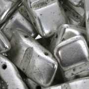 Perles en verre tchèque Carrier Bead Groove 2 trous 9 x 17 mm Argenté Patiné x 10