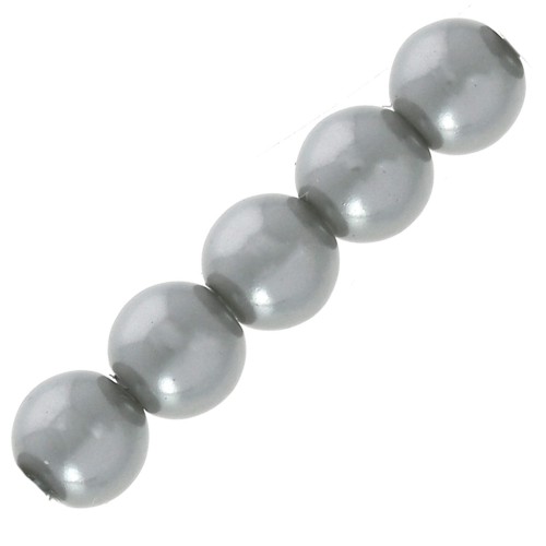 Perles rondes nacrées légères en résine 6 mm Gris x15
