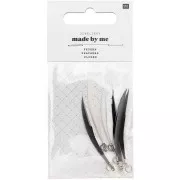 Assortiment de 6 plumes Made by me 5 cm pour la création de bijoux - Noir & Blanc