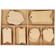 Assortiment d'étiquettes Woodland en bois 3.6 à 8 cm Naturel x36