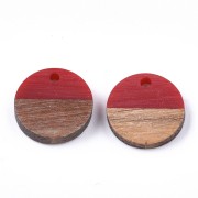 Pendentif rond en résine imitation bois 15 mm - Rouge / Marron x1