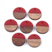 Pendentif rond en résine imitation bois 15 mm - Rouge / Marron x1