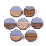 Pendentif rond en résine imitation bois 15 mm - Bleu gris / Marron x1