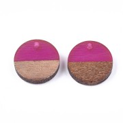 Pendentif rond en résine imitation bois 15 mm - Violet / Marron x1
