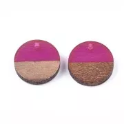 Pendentif rond en résine imitation bois 15 mm - Violet / Marron x1