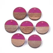 Pendentif rond en résine imitation bois 15 mm - Violet / Marron x1