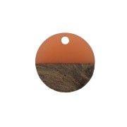 Pendentif rond en résine imitation bois 15 mm - Terracotta / Marron x1