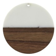 Pendentif rond en résine imitation bois 49 mm - Ivoire / Marron x1