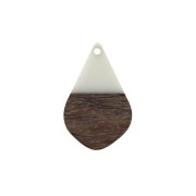 Pendentif goutte en résine imitation bois 28x18 mm Ivoire / Marron x1