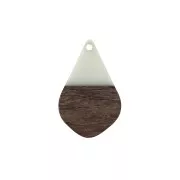 Pendentif goutte en résine imitation bois 28x18 mm Ivoire / Marron x1