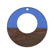 Pendentif rond - boucles d'oreilles en résine imitation bois 38 mm Bleu/Marron x1
