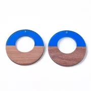 Pendentif rond - boucles d'oreilles en résine imitation bois 38 mm Bleu/Marron x1