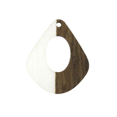 Pendentif goutte ajouré en résine imitation bois 32.5x27 mm Transparent/Marron x1