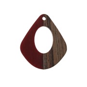 Pendentif goutte ajouré en résine imitation bois 32.5x27 mm Rouge/Marron x1