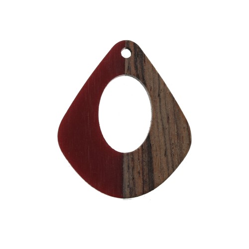 Pendentif goutte ajouré en résine imitation bois 32.5x27 mm Rouge/Marron x1
