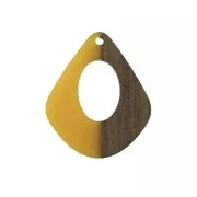 Pendentif goutte ajouré en résine imitation bois 32.5x27 mm Jaune/Marron x1