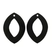 Pendentifs ethniques en corne - forme losange rayé 55x40 mm Noir / Marron x2