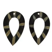 Pendentifs ethniques en corne - forme goutte rayé 65x40 mm Noir / Marron x2