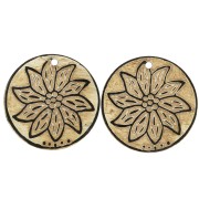 Pendentifs ethniques en corne avec gravure fleur - forme rond 50 mm Noir/Marron x2