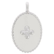 Breloque ovale motif croix en résine époxy 14x8.9 mm Placage argent fin -blanc x1|raw }}