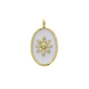 Breloque médaille ovale motif soleil résine époxy 14.5x8mm Doré Or fin blanc x1|raw }}
