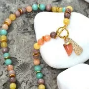 Pendentif pointe avec pierre imitation gemme 25 mm White Opal / Doré x1