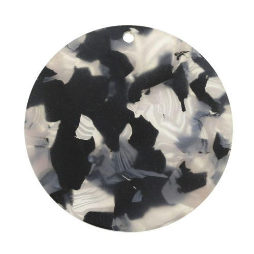 Pendentif rond en plexiglas 38 mm effet écaille de tortue - Beige / Noir x1
