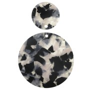 Pendentif rond en plexiglas 38 mm effet écaille de tortue - Beige / Noir x1