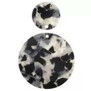 Pendentif rond en plexiglas 38 mm effet écaille de tortue - Beige / Noir x1