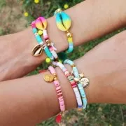 Perles Heishi rondelles  en pâte polymère 3x1 mm Bleu Dur x39 cm