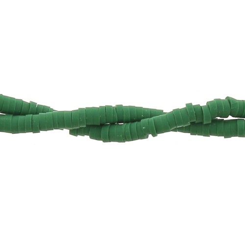 Perles Heishi rondelles  en pâte polymère 3x1 mm Vert Sapin x39 cm