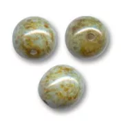 Perles en verre tchèque rondes 12 mm Vert de gris marbré x5